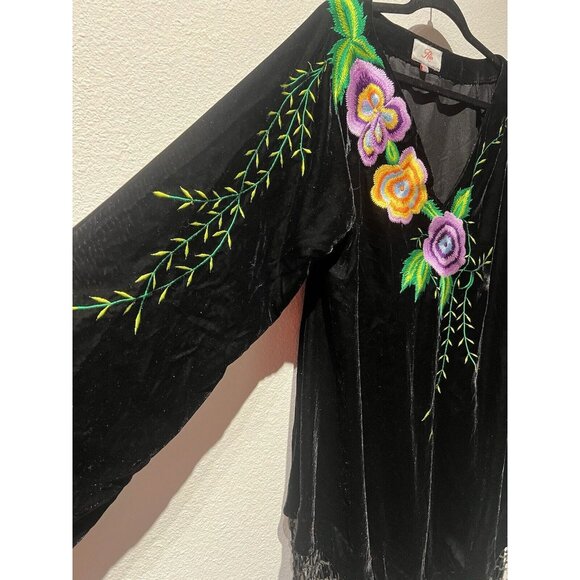 ROJA Western Women's Black Velvet Folk Art Embroidered Tunic‎ Size XXL Bohemian - Picture 4 of 9
